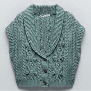 Zara Blue Knit Jeweled Button Vest